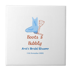 Azulejo De Cerâmica Botas & champanhe borbulhante fralda de noiva azul