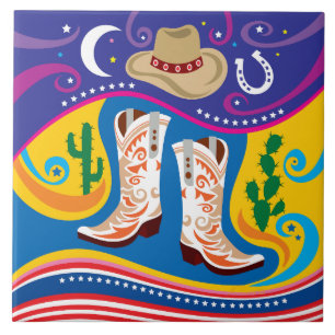Azulejo De Cerâmica Botas de Cowboy e Estrelas do Deserto