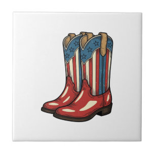 Azulejo De Cerâmica Botas de Cowgirl Patrióticas Vintage Camisa Wester
