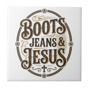 Azulejo De Cerâmica Botas Jeans & Jesus Fé Western Vintage