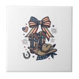 Azulejo De Cerâmica Botas Patrióticas de Cowgirl e Camisa Western com