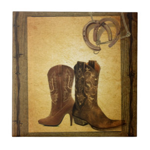 Azulejo De Cerâmica botas primitivas de vaqueiro-ferradura no oeste