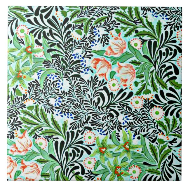 Azulejo De Cerâmica Bower, antigo padrão William Morris. (Frente)