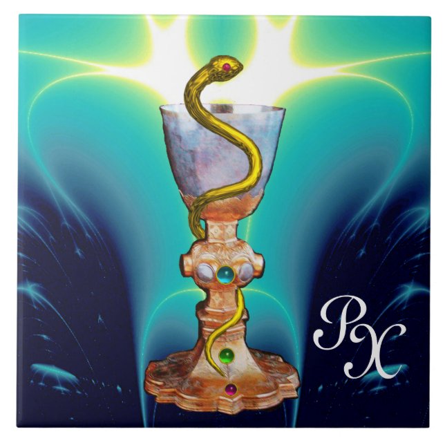 Azulejo De Cerâmica BOWL DE HYGEIA MONOGRAM Medicine, Pharmacy Blue (Frente)