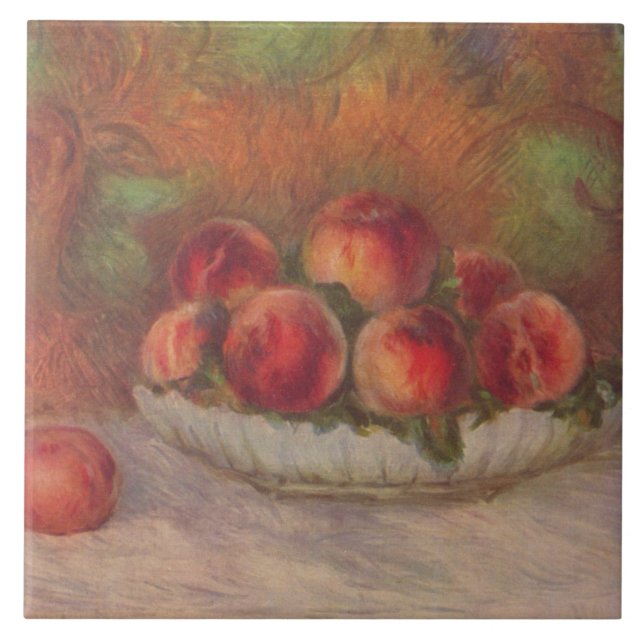 Azulejo De Cerâmica Bowl of Peaches (por Pierre-Auguste Renoir) (Frente)