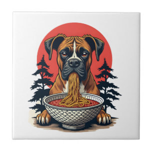 Azulejo De Cerâmica Boxer Antigo Comendo Ramen Pôr do Sol Japonês Ilus