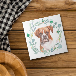 Azulejo de cerâmica Boxer Dog Watercolor