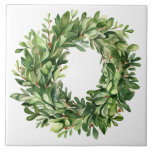 Azulejo De Cerâmica Boxwood Wreath Berries Simples Watercolor Farmhous<br><div class="desc">Um azulejo cerâmico perfeito para sua decoração. Coroa de boxwood com bagas secas. Um gráfico de aquarela simples foi usado para fazer este azulejo cerâmico de fazenda.</div>