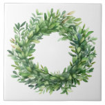Azulejo De Cerâmica Boxwood Wreath Simple Watercolor Farmhouse<br><div class="desc">Um azulejo cerâmico perfeito para sua decoração. Um gráfico de aquarela simples foi usado para fazer este azulejo cerâmico de fazenda.</div>
