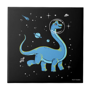 Azulejo De Cerâmica Brachiosaurus azul Dinos no espaço