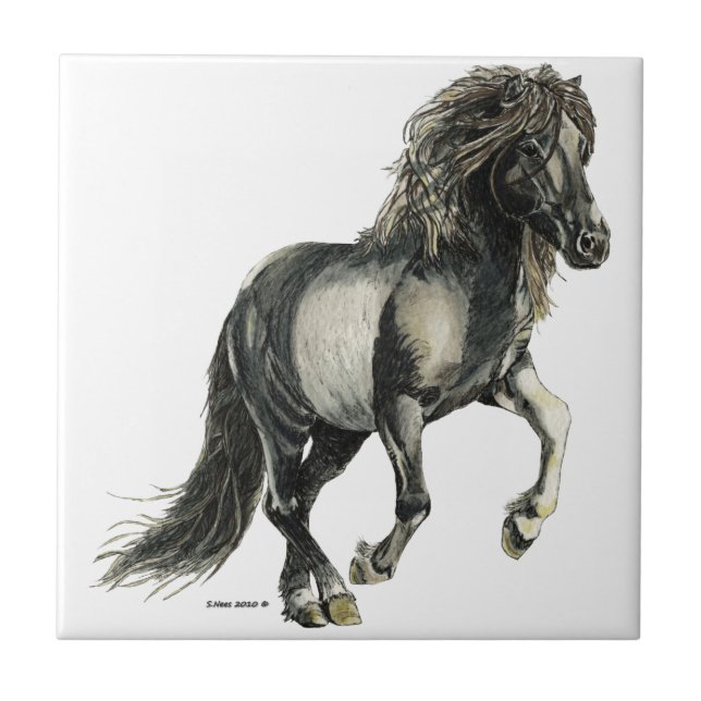 Azulejo De Cerâmica Brana o cavalo islandês trotando (Frente)