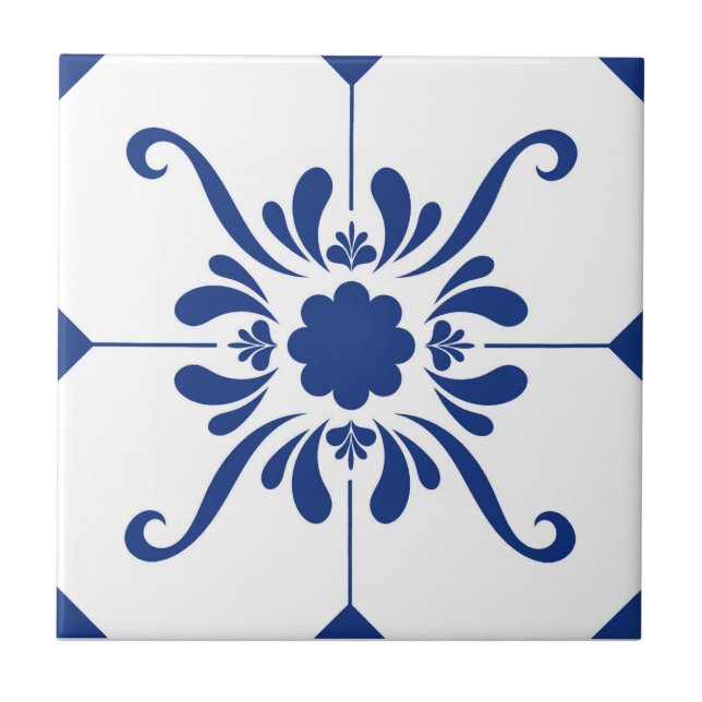 Azulejo de cerâmica branca azul (Frente)