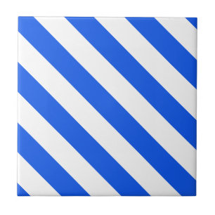 Azulejo de cerâmica branca azul, pequeno (4,25" x
