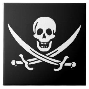 Azulejo De Cerâmica Branca, Bandeira Pirata Calico Jack, Caveira e Cut