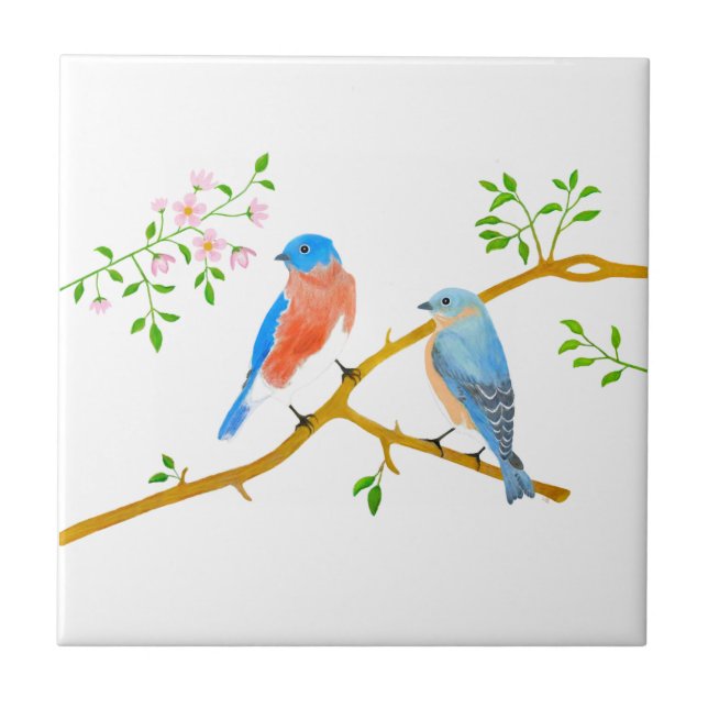 Azulejo de Cerâmica Branco com Pássaros Azuis (Frente)