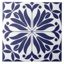 Azulejo De Cerâmica Branco e azul Floral geométrico abstrato