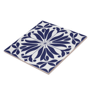 Azulejo De Cerâmica Branco e azul Floral geométrico abstrato
