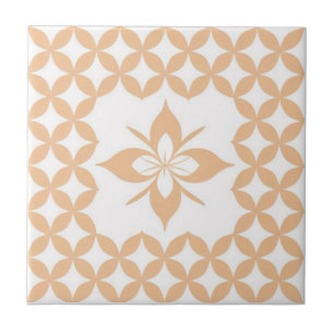 Azulejo De Cerâmica Branco e floral de salmão