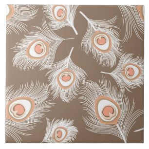 Azulejo De Cerâmica Branco e penas do pavão do pêssego no Taupe Tan
