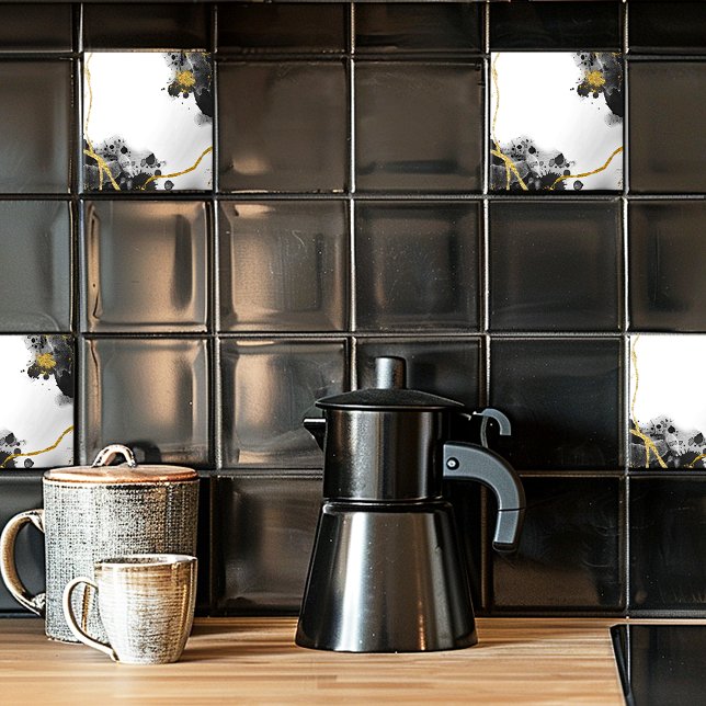 Azulejo De Cerâmica Branco preto e brilhante Dourado (Criador carregado)