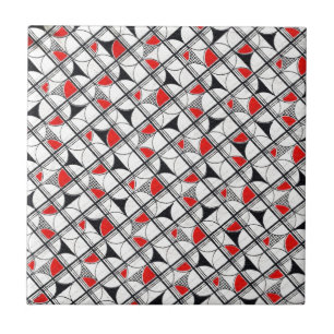Azulejo De Cerâmica Branco preto vermelho do teste padrão geométrico