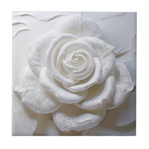 Azulejo De Cerâmica Branco sobre Branco - Rosa Esculpida