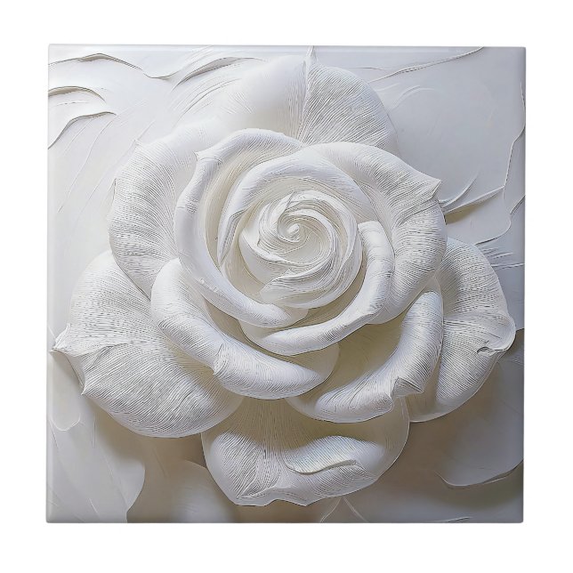Azulejo De Cerâmica Branco sobre Branco - Rosa Esculpida (Frente)