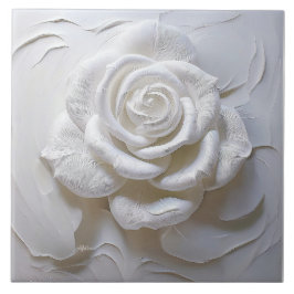Azulejo De Cerâmica Branco sobre Branco - Rosa Esculpida