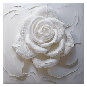 Azulejo De Cerâmica Branco Sobre Branco - Rosa Esculpida