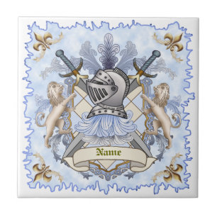 Azulejo De Cerâmica Brasão de Armas da Família Blue Knight Sobrenome 