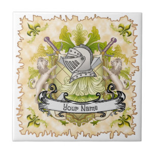 Azulejo De Cerâmica Brasão de Armas da Família Green Knight Sobrenome