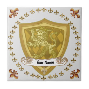 Azulejo De Cerâmica Brasão de Armas da Família Lion Shield Sobrenome
