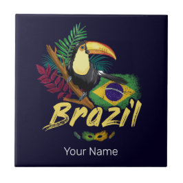 Azulejo De Cerâmica Brasil Vintage Toucan Bandeira Samba Souvenir