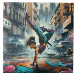 Azulejo De Cerâmica Breakdancer Women in action Silhout Nova Iorque