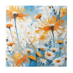 Azulejo De Cerâmica Breezy Wildflower Field em Orange