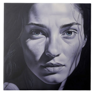 Azulejo De Cerâmica "Brianna Blue" Mulheres Em Carvão