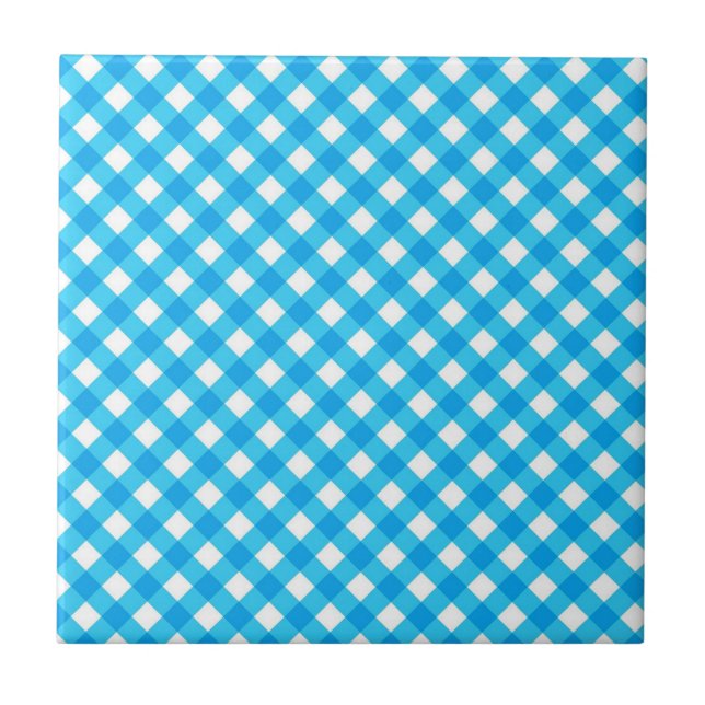 Azulejo De Cerâmica Bright Blue Gingham Pattern (Frente)
