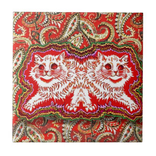 Azulejo De Cerâmica Bright Psychedelic Red Cats (por Louis Wain)