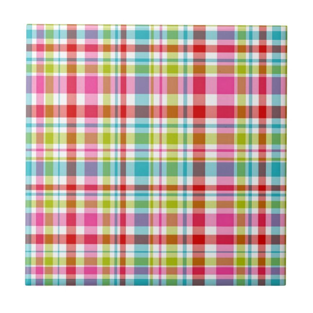 Azulejo De Cerâmica Bright Rainbow Plaid Checkered Pattern (Frente)