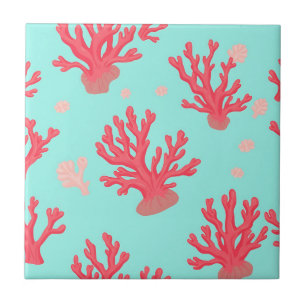 Azulejo De Cerâmica Brilhante Coral Verde Água Oceano Simples Náutico