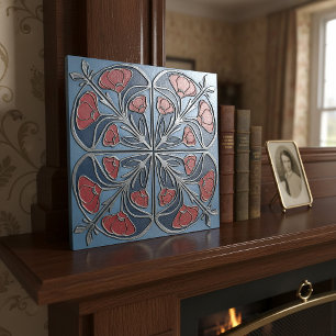 Azulejo De Cerâmica Brilhante Medalhão Floral Art Nouveau #13 ID1193