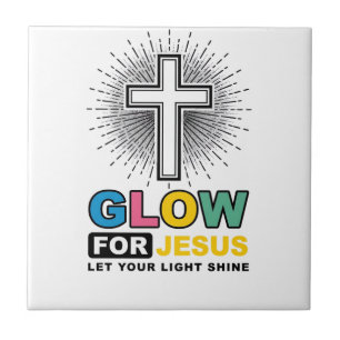 Azulejo De Cerâmica Brilhe Para Jesus Camisa Cristã Cruz Luz Design_