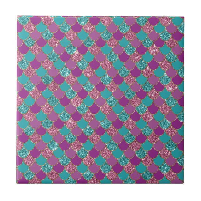 Azulejo De Cerâmica Brilho Azul Roxo Cauda de Sereia Escama de Peixe B (Frente)