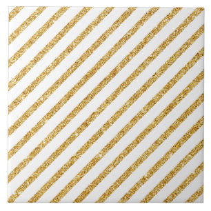 Azulejo De Cerâmica Brilho Dourado e teste padrão diagonal branco das