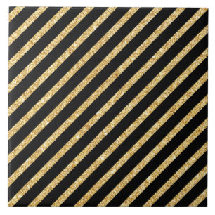 Azulejo De Cerâmica Brilho Dourado e teste padrão diagonal preto das
