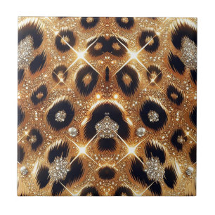 Azulejo De Cerâmica Brilho Glamour Ouro Estampa Leopardo Cheetah Preto