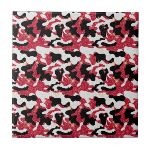 Azulejo De Cerâmica Brilho Vermelho Branco Preto Camuflagem Camo