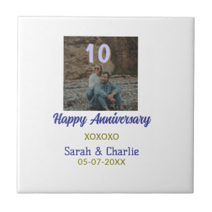 Azulejo De Cerâmica Brinde a 10 anos feliz aniversário roxo dourado