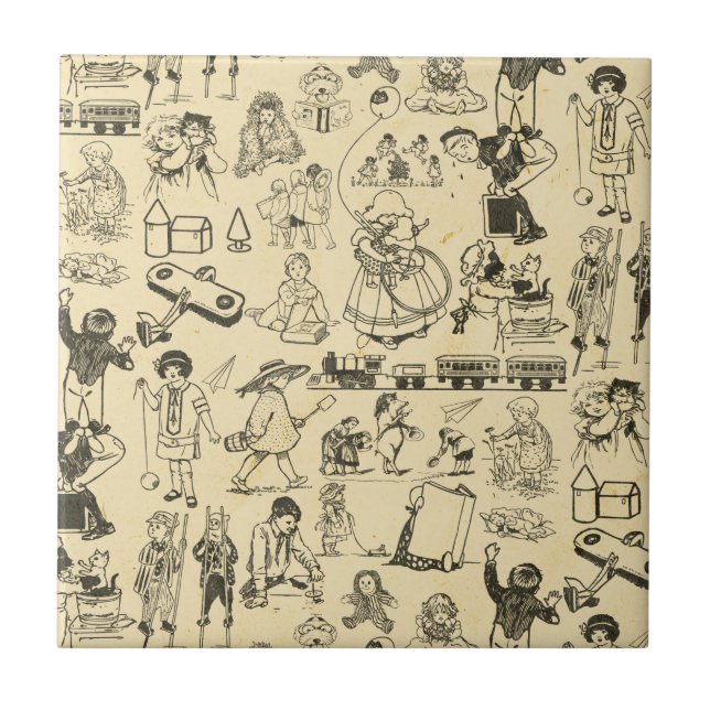 Azulejo De Cerâmica Brinquedos de coleção e padrões infantis (Frente)