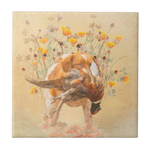 Azulejo De Cerâmica Brittany Spaniel, caçando café faisão Mug T-Sh